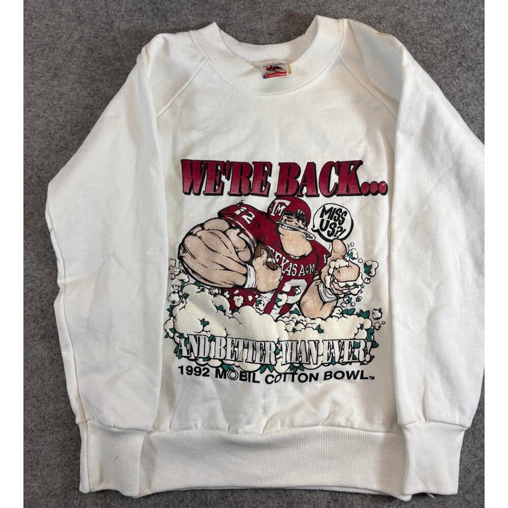 VTG 90s Mobil Cotton Bowl Sweatshirt Kids 6-8 White Football Crewneck USA NWOT